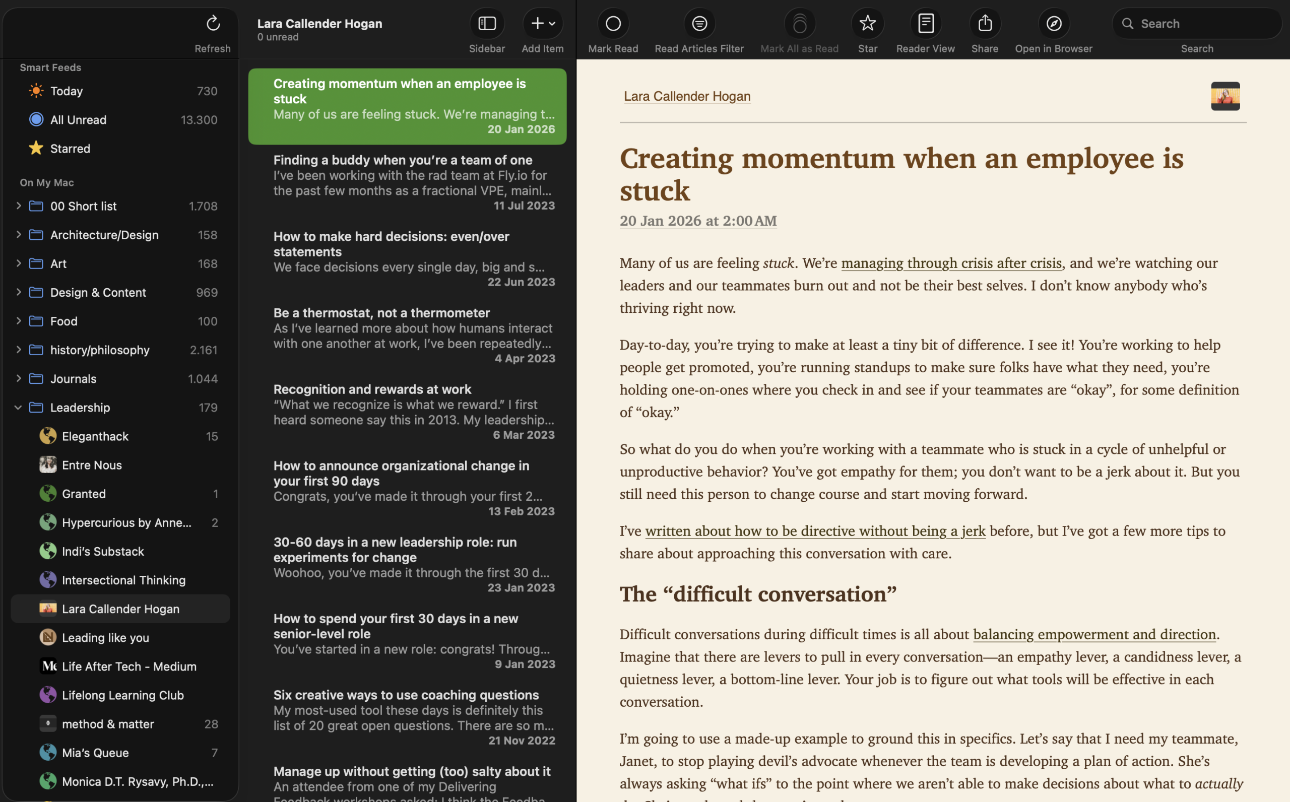 screenshot of NetNewsWire interface